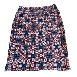 Geometric Print A-Line Skirt in Navy and Burgundy